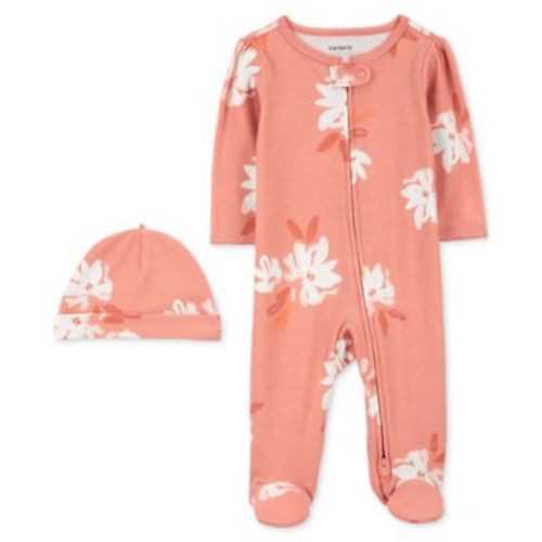 Baby Cotton 2-Way-Zip Footed Sleep & Play Coverall & Cap, 2 Piece Set