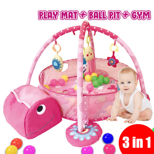 TEAYINGDE 3-in-1 Baby Gym and Play Mat, Baby Activity with Ocean Ball Sensory Toys, 0-36 Months