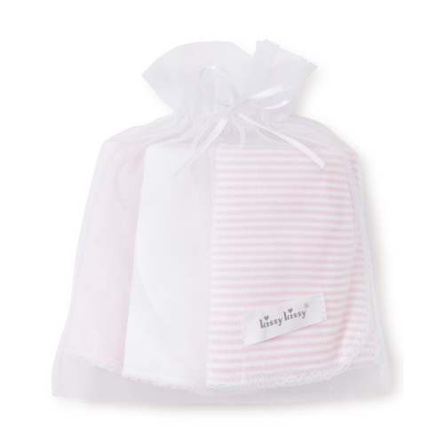 Pink Stripe 3 Pack Burp Set w/ Tulle Bag