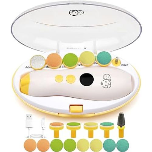 Royal Angels Rechargeable Baby Nail Trimmer 22 in 1, Safe Electric Baby Nail File, Extra 13 Replacements, Baby Nail Kit, Nail Clippers, Newborn Toddler Toes Nails, Trim Polish (Rechargeable, Mango)