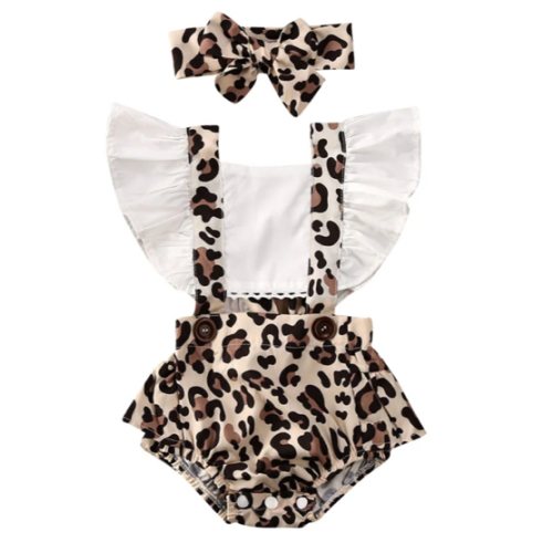 LEOPARD Overall Romper with Headband - Hazel & Bo