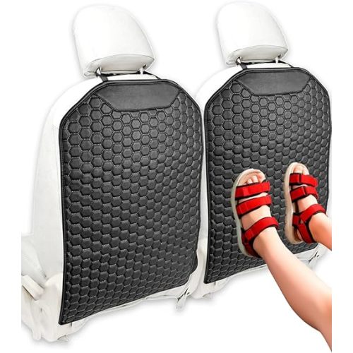 Owleys Kick Mat Back Seat Protector - Car Back Seat Cover for Kids Feet - Waterproof & Sturdy Protector for Upholstery from Dirt, Mud, Scratches and Stain (Black 2 pcs)