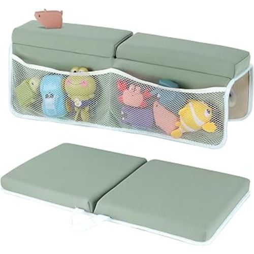 Baby Bath Kneeler and Elbow Rest Pad Set, 1.5 Inch Thick Memory Foam Soft Bath Kneeler with Bath Toys Organizer, Non-Slip, Quick-Dry, Foldable Kneeling Mat, Ideal Gift for Parents
