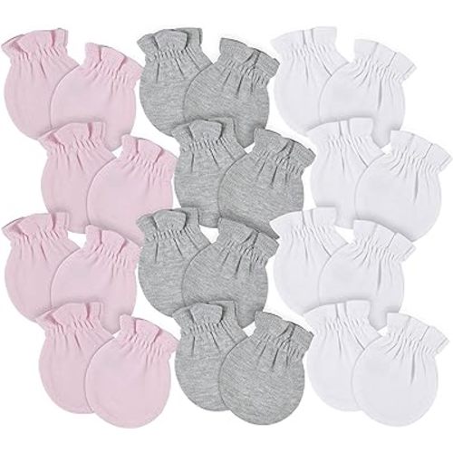 Gerber Baby 8-Pack Scratch Mittens, Pink/Gray/White, 0-3 Months (12-Pack)
