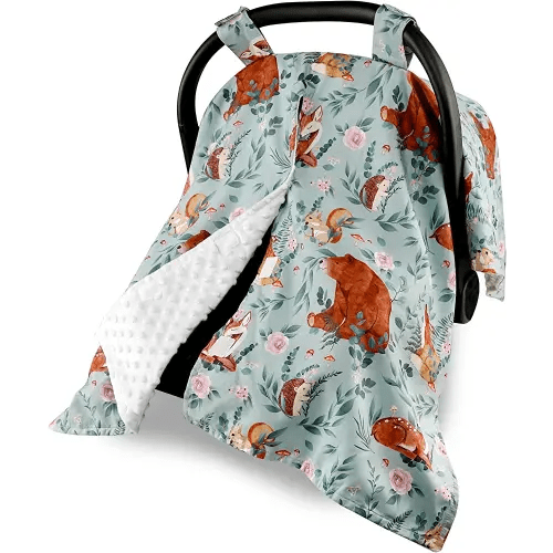 TANOFAR Car Seat Cover Baby, Carseat Covers Baby Boy Girl, Peekaboo Opening Infant Car Seat Cover for Winter, Warm & Cozy, Woodland Animals