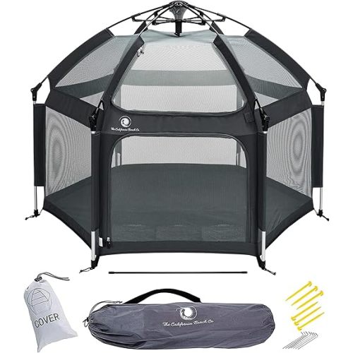 POP 'N GO PLAYPEN - Indoor & Outdoor Baby Playpen for Babies and Toddlers - Baby Beach Tent, Foldable, Portable W/Canopy, Travel Bag, & Mosquito Net - Pop Up Pack and Play Tent (Black)