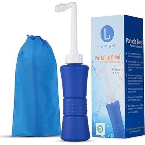 XL laphang Portable Bidet 500ml Blue Peri Bottle with Waterproof Pouch and Cap – PP + TPR, Leak Proof & Scratch Resistant –Perineal Bottle for Postpartum Hemorrhoids Healing, Maternity Kit Essentials