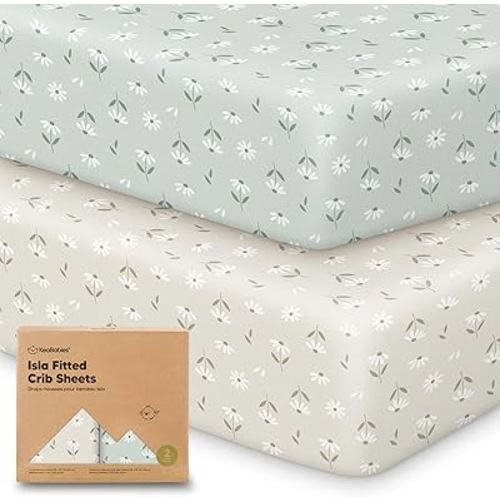 KeaBabies 2-Pack Baby Crib Sheets for Boys, Girls - 52x28 Viscose Derived from Bamboo Toddler Bed Sheets Neutral, Fitted Crib Mattress Cover for Standard Baby Bedding, Soft & Cozy (Daisies)