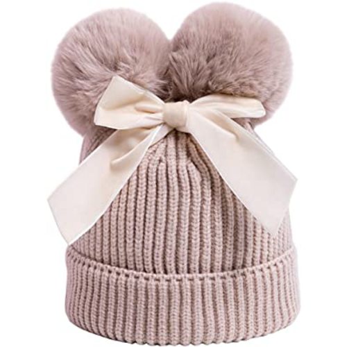 YATEEN Infant Toddler Baby Knitting Woolen Hat Winter Warm Double Pompom Beanie Cap with Bow