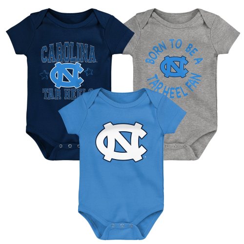North Carolina Tar Heels Newborn & Infant 3-Pack Born To Be Bodysuit Set - Light Blue/Black/Heather Gray