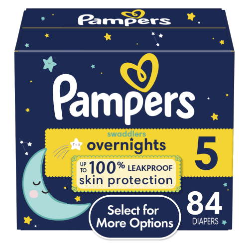Pampers Swaddlers Overnight Baby Diapers Size 5, 84 Count (Select for More Options)