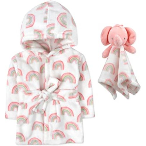 Baby Bathrobe Set for Boys and Girls 0-9 Months Baby Robe with Hood and Baby Gift Set Lovey