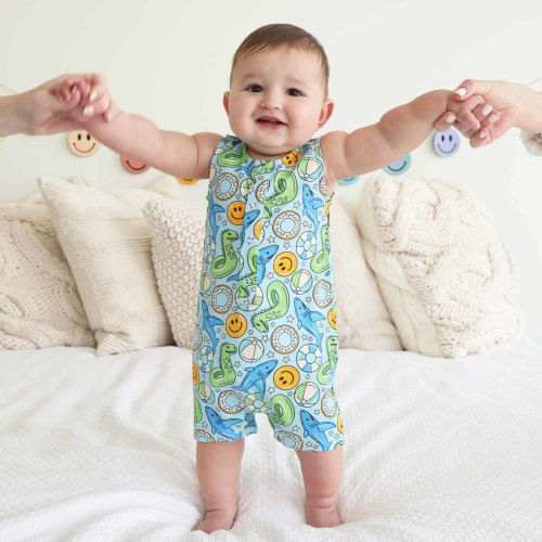 Sleeveless Snap Romper | Floatie Friends Blue