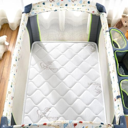 Pack and Play Mattress - 38" x 26"- Premium Knitted Fabric Playpen Mattresses, Safety Reinforced Play Yard Mattress - Fits for Graco & Baby Trend & Pamo Babe Playard, Firm Support and Comfort Foam - Premium White