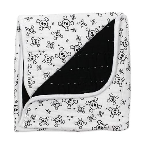HonestBaby Quilted Baby Blankets Reversible Organic Cotton for Infant Boys, Girls, Unisex, Tossed Skulls/Black, One Size - 1-Pack Tossed Skulls/Black Hand Quilted Blanket