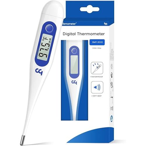 Femometer Thermometer for Adults and Kids, Digital Thermometer with Fever Alert, Memory Recall, C/F Switchable, for Oral, Rectal or Under Arm Use, Klein Blue