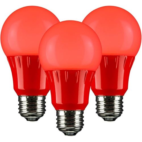 Sunlite 40454 LED A19 Colored Light Bulb, 3 Watts (25w Equivalent), E26 Medium Base, Non-Dimmable, UL Listed, Party Decoration, Holiday Lighting, 3 Count, Red