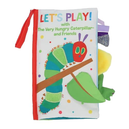 Eric Carle Very Hungry Caterpillar Sensory Soft Book “Let’s Play” - Crinkle Texture Inside, Peekaboo Flaps, Squeaker, Many Fun Textured Materials and Ribbons Multicolor