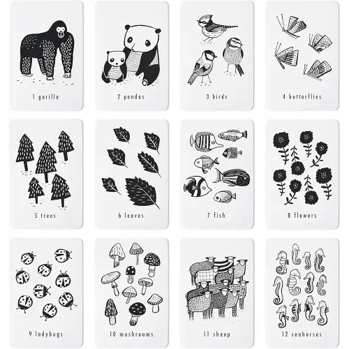 Wee Gallery Nature Number Cards, Educational Number Flashcards for Kids, Baby, Toddler, Black and White Animals and Numbers, Counting and Learning Cards for Visual Stimulation, Cognitive Development