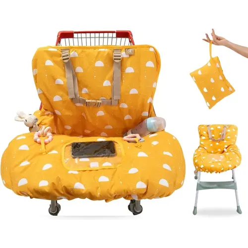 Shopping Cart Cover for Baby Girl & Boy | Water Resistant High Chair Cover w/Phone Pouch & Pocket | Gender Neutral Cart Cover for Babies | Padded Grocery Cart Cover for Baby | (Yellow)