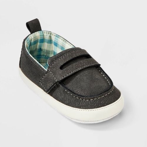 Baby Boys' Plaid Lining Moccasin Crib Shoes - Cat & Jack™ Black 6-9M