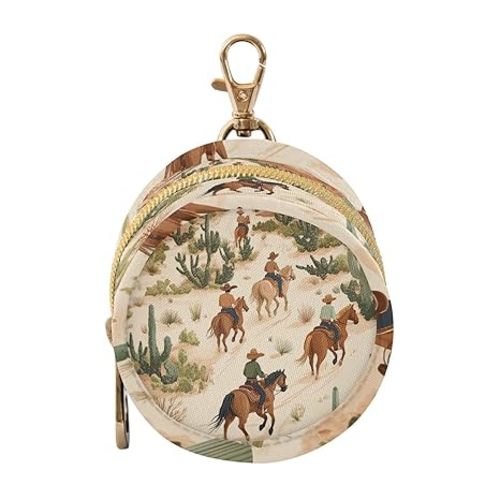 Pacifier Holder with Clip Pacifier Case for Diaper Bag Round Baby Pacifier Pouch Box Bag Portable Cowboys Horses Cactus Desert Beige
