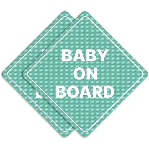 GEEKBEAR Baby on Board Car Sign - Sticker or Magnet & Color Options, Weather-Resistant - Diamond Shape 6.8 x 6.8 in (See-Through Sticker, Mint, 2 Pack)