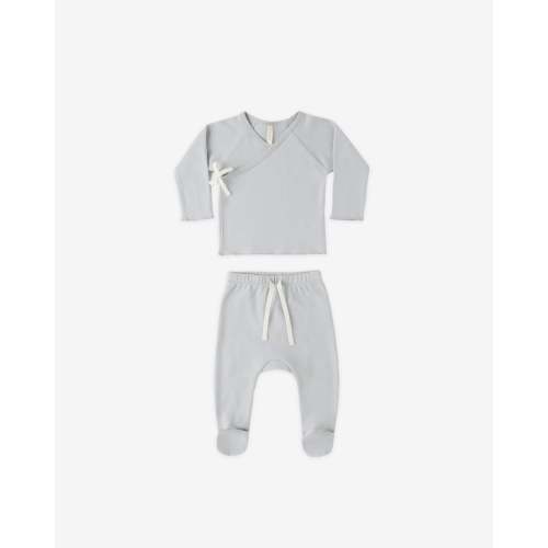 Wrap Top + Footed Pant Set Sky