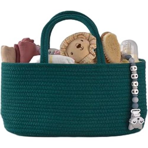 Baby Diaper Caddy Organizer for Girl Boy Rope Nursery Storage Bin Basket Portable Holder Tote Bag for Changing Table Car Travel Baby Shower Gifts Newborn Essentials Registry Must Have Items Dark Green