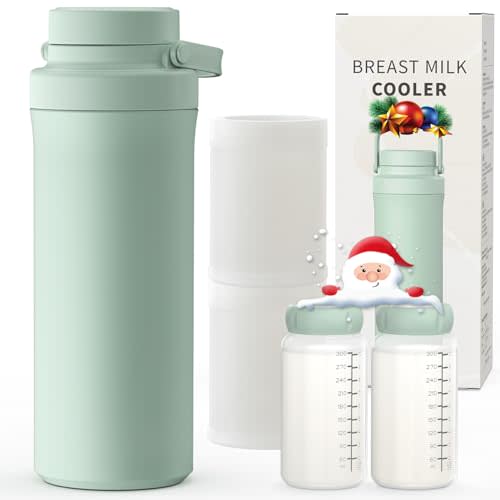 Xaproo 22oz Breast Milk Cooler Bottle, Portable Milk Cooler for Breastmilk with 360°Cooling for 24 Hours, Millk Chiller with 2pcs Baby Bottles, Breastmilk Storage Bags for Baby, BPA-Free (Green)