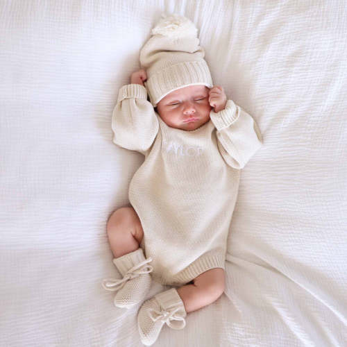 Embroidered Knit Sweater Bubble Romper | Ash