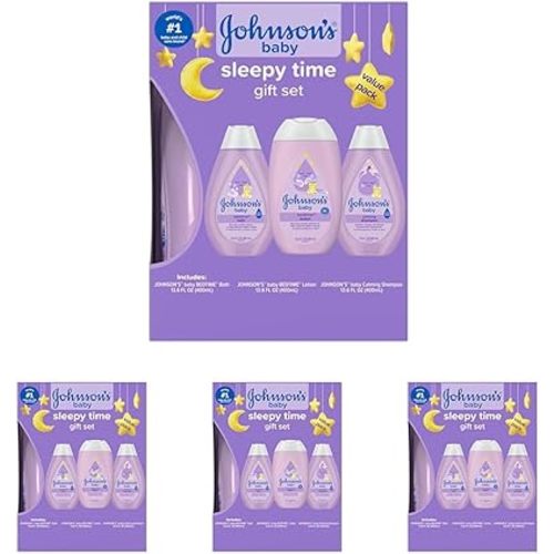 Johnson's Baby Sleepy Time Gift Set with Calming Bedtime Bath, Bedtime Lotion & Calming Shampoo, Baby Bedtime Essentials with Relaxing NaturalCalm Aromas, Hypoallergenic, 3 Items (Pack of 4)