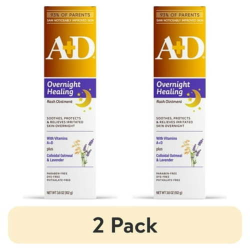 (2 pack) A+D Overnight Healing Diaper Rash Ointment for Baby, Soothes, Protects & Relieves Overnight, 3.6oz