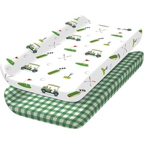 2 Pack Baby Changing Pad Covers, Changing Table Cover for Girl, Boy, Girl, Golf Changing Pad Covers 32'' X 16'' Safe Snug Fitted Diaper Table Sheet Fits Standard Changing Tables and Dressers