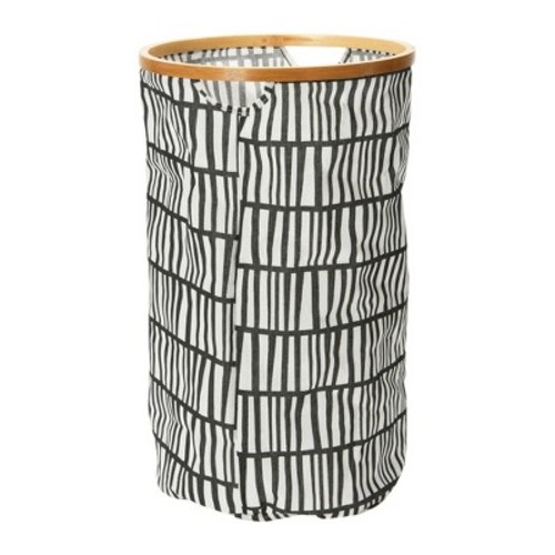 Household Essentials Bamboo Rimmed Round Krush Hamper, Color: Black/White