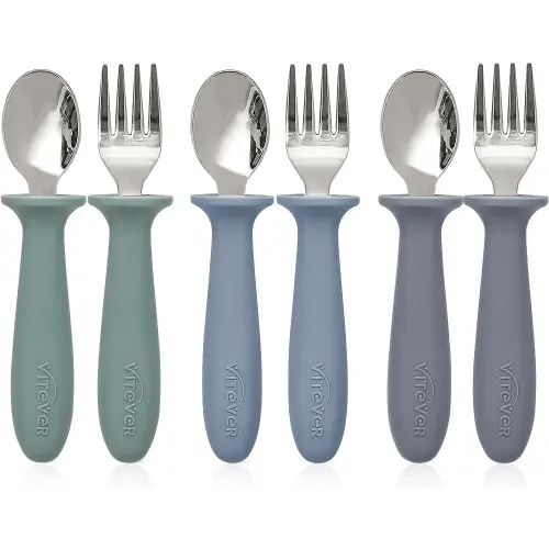 6 Pieces Toddler Utensils, 18/8 Stainless Steel, Food-grade Silicone