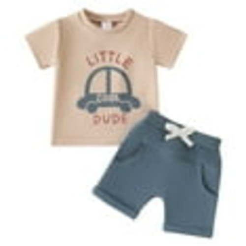 HCNTES Boy's 2 Piece Outfit with Edge Color Block Camo Print Short Sleeve T Shirt and Shorts,18-24 Months