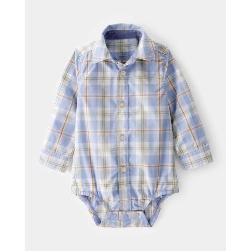 Baby Poplin Plaid Button-Front Long-Sleeve Bodysuit - OshKosh | Carter's