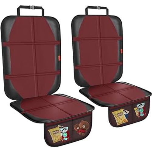 Car Seat Protector,2 Pack Automotive Seat Protectors Baby Carseat Pad Waterproof Durable 600D Fabric for Child Baby Car Seat Mat Vehicle Pet Cover 2 Storage Pockets (Wine Red)