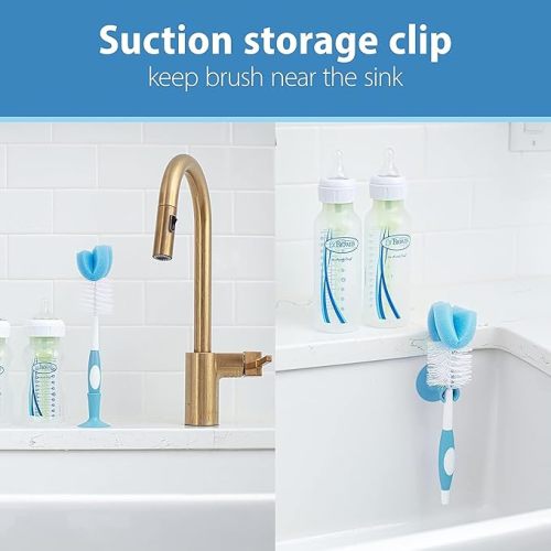 Dr. Brown's Baby Bottle Cleaning Brush with Sponge and Scrubber - Blue - 3-Pack