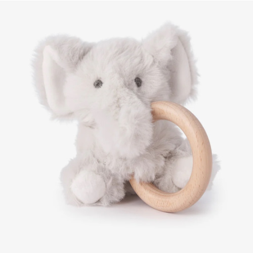 Elephant Plush Wooden Ring Rattle – Elegant Baby