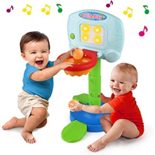 LotFancy Basketball Hoop for Kids Toddlers, with Light and Music Sound, Infant 2 in 1 Sports Toy Set, Baby Electronic Interactive Learning Toy, Indoor & Outdoor Basketball Court Game, Battery Included