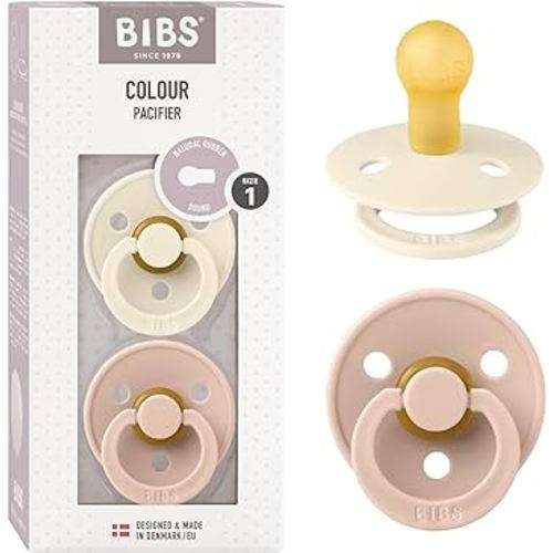 BIBS Pacifiers 0-6 Months | Pack of 2 Premium Soothers | BPA-Free Round Nipple | Made in Denmark | Blush/Ivory Color Pacifier