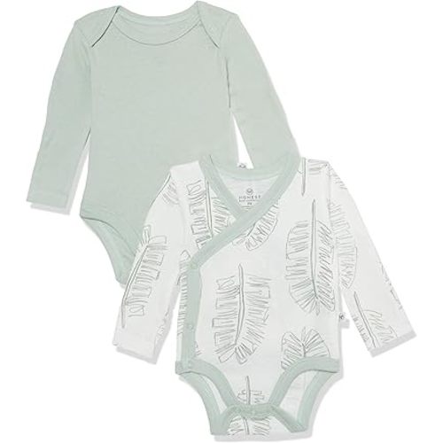 HonestBaby Baby Long Sleeve One-Piece 100% Organic Cotton Bodysuits, Multipack - 0-3 Month - Jumbo Leaf Sage