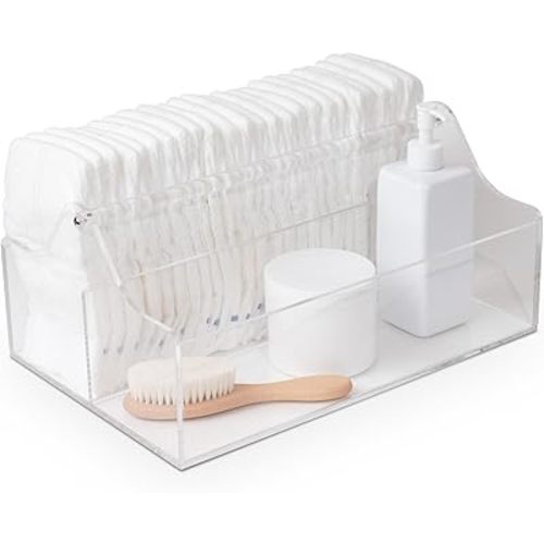 Classic Clear Acrylic Diaper Caddy, Gift for Mom, Multipurpose Portable Baby Diaper Caddy Organizer for Wipe Dispenser, Wipe Warmer & Baby Diapering Essentials, Baby Storage Organizer