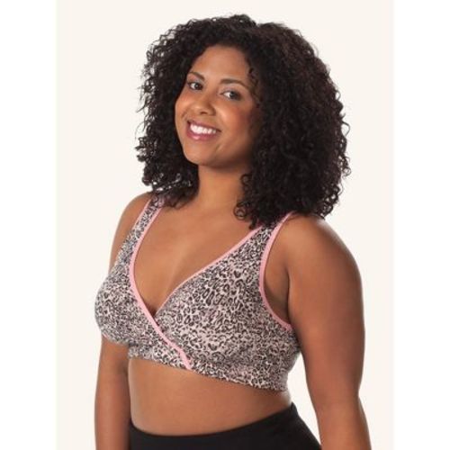 Loving Moments by Leading Lady Women's Crossover Unpadded Pull-Aside Cup Maternity to Nursing Sleep Bra (L316) Leopard with Pink Trim M