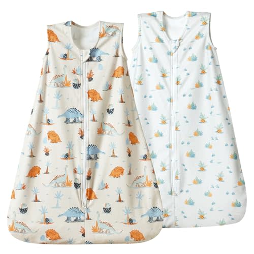 david's kids Micro Fleece Baby Sleep Sack 0-6 Months, Soft Warm Baby Wearable Blankets with 2-Way Zipper, 2 Pack Comfy Sleeping Bags for Infant Newborn Boys Girls Neutral, Small Size, Dinosaur