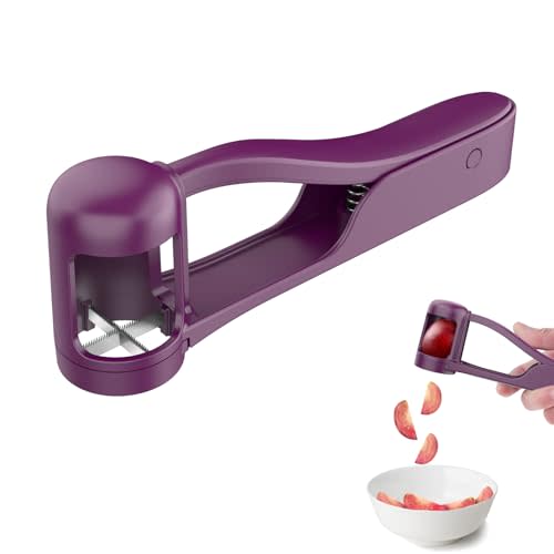 Luvan Grape Cutter for Toddlers 1-3, Grape Slicer Kitchen Gadget for Vegetable Fruit Salad Cake Decor, Stainless Steel Baby Grape Quarter Cutter Tool for Cherry Tomato Strawberry Blueberry - Purple