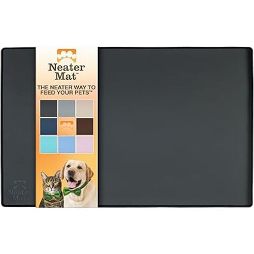 Neater Pet Brands Neater Mat Pet Mats for Food and Water, Cat & Dog Bowl Mat Waterproof Silicone, Feeding Tray, Dog Food Mats for Floors, Placemat w/Raised Edge for Under Bowls, 19” x 12”, Black