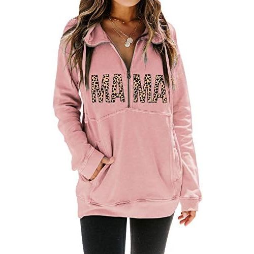 MYMORE Women's Casual Long Sleeve Lapel Half Zip Up Sweatshirts Drawstring Solid Loose Fit Pullover Tops
